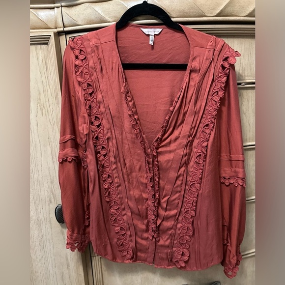 Rebecca Taylor Brick Red Silk Embroidered Top - Picture 11 of 16